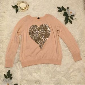 Pale Pink Gold Sequin Heart Sweater